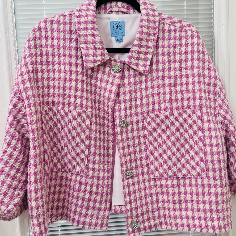 CeCe Pink and White Checkered Jacket